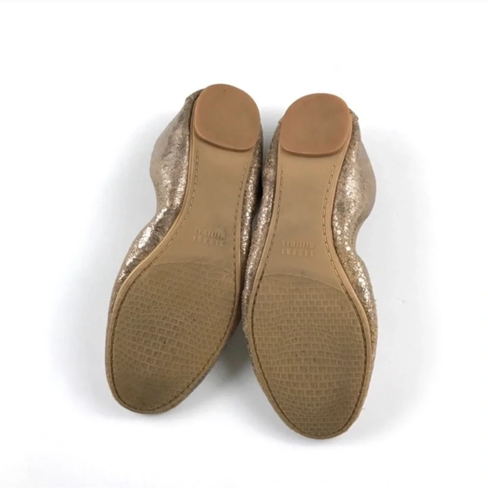 STUART WEITZMAN FRISKY CRACKLED NATURAL KID PENNY BALLET FLATS METALLIC …